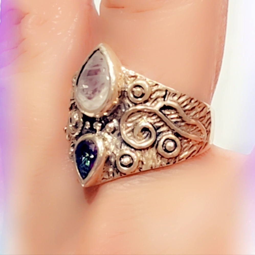 Fancy Multi Stone Sterling Silver 925 Gemstone Ring - Picture 2 of 3